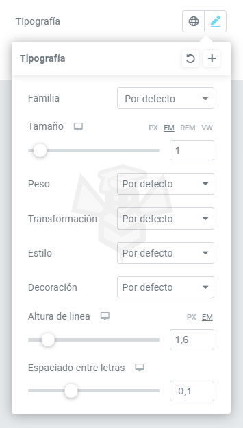 Caja de Tipografía Elementor