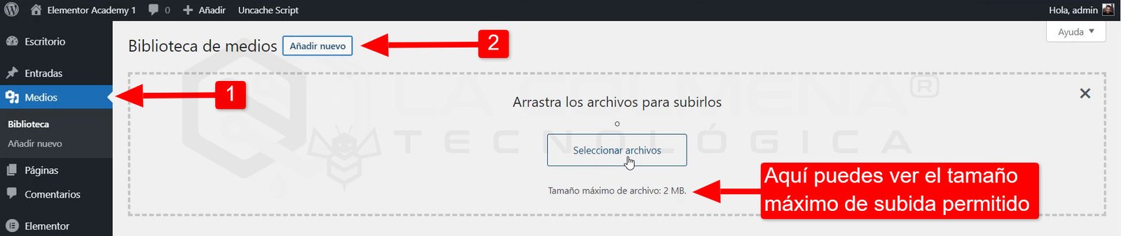 Tamaño máximo de archivo en WordPress