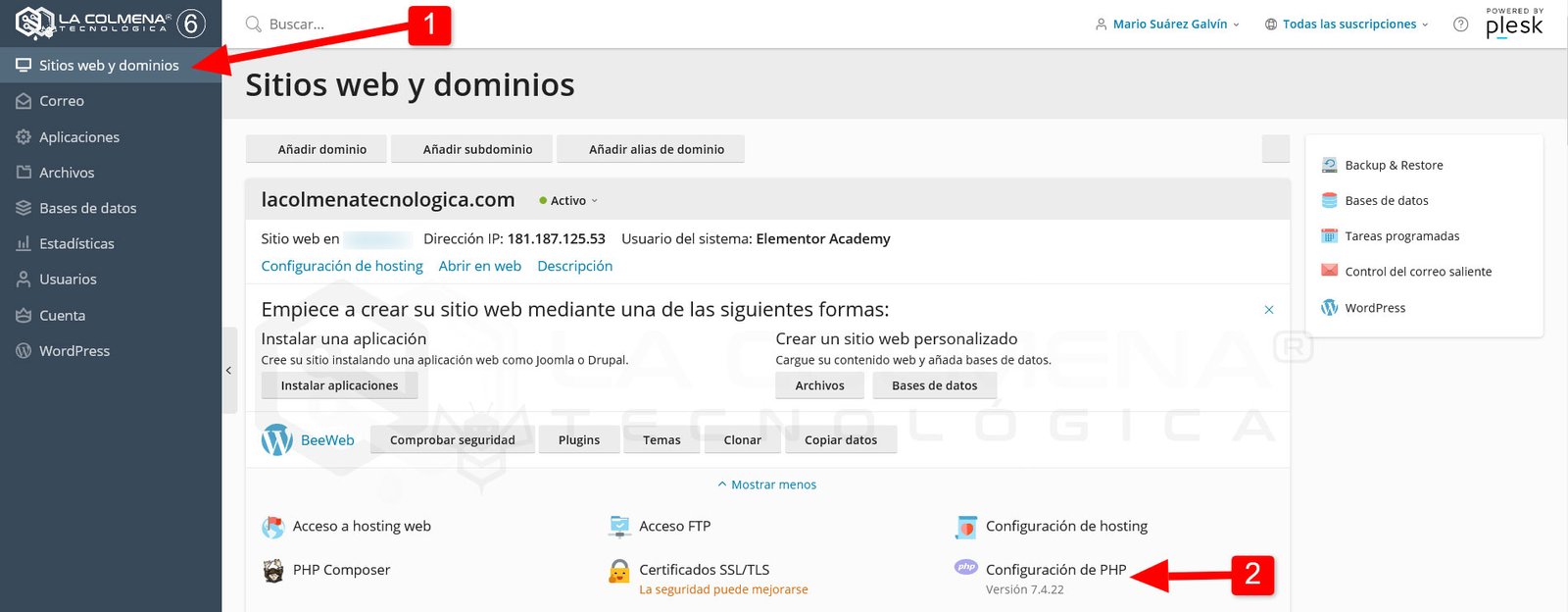 Plesk - Sitios web y dominios