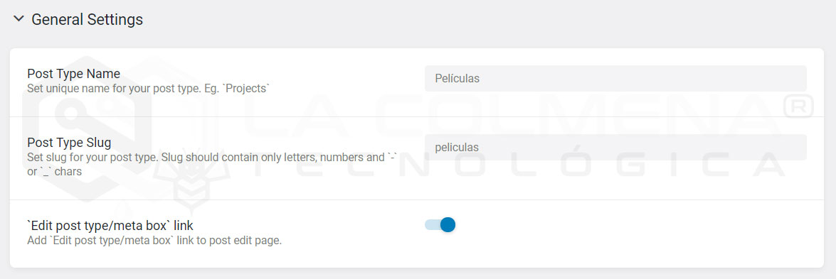 Configuración general de Post Type