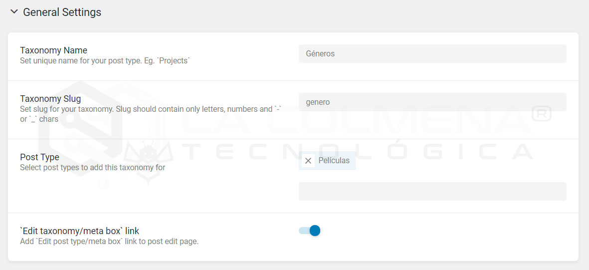 Configuracion general de taxonomías en JetEngine