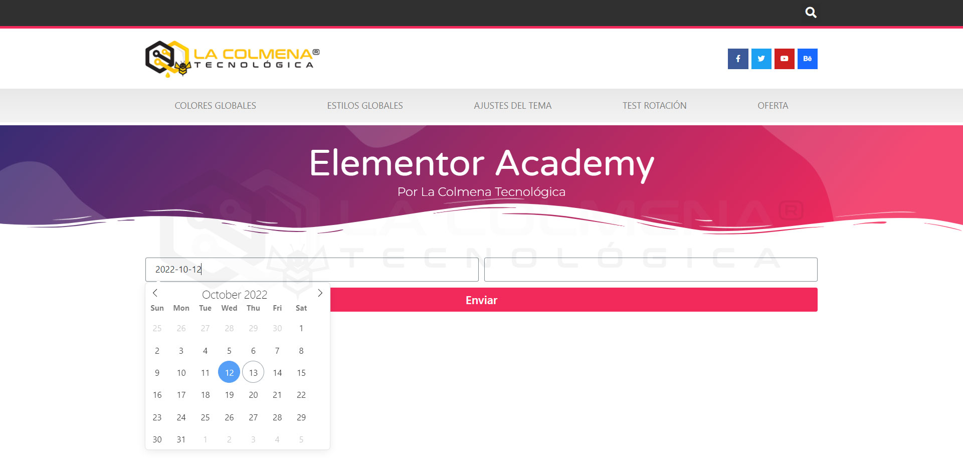 Corregir primer día de la semana, formato y traducción del calendario del campo de tipo Fecha del widget Form de Elementor Pro