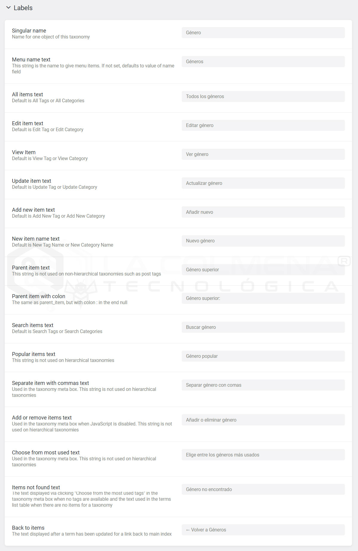 Etiquetas de Taxonomía en JetEngine