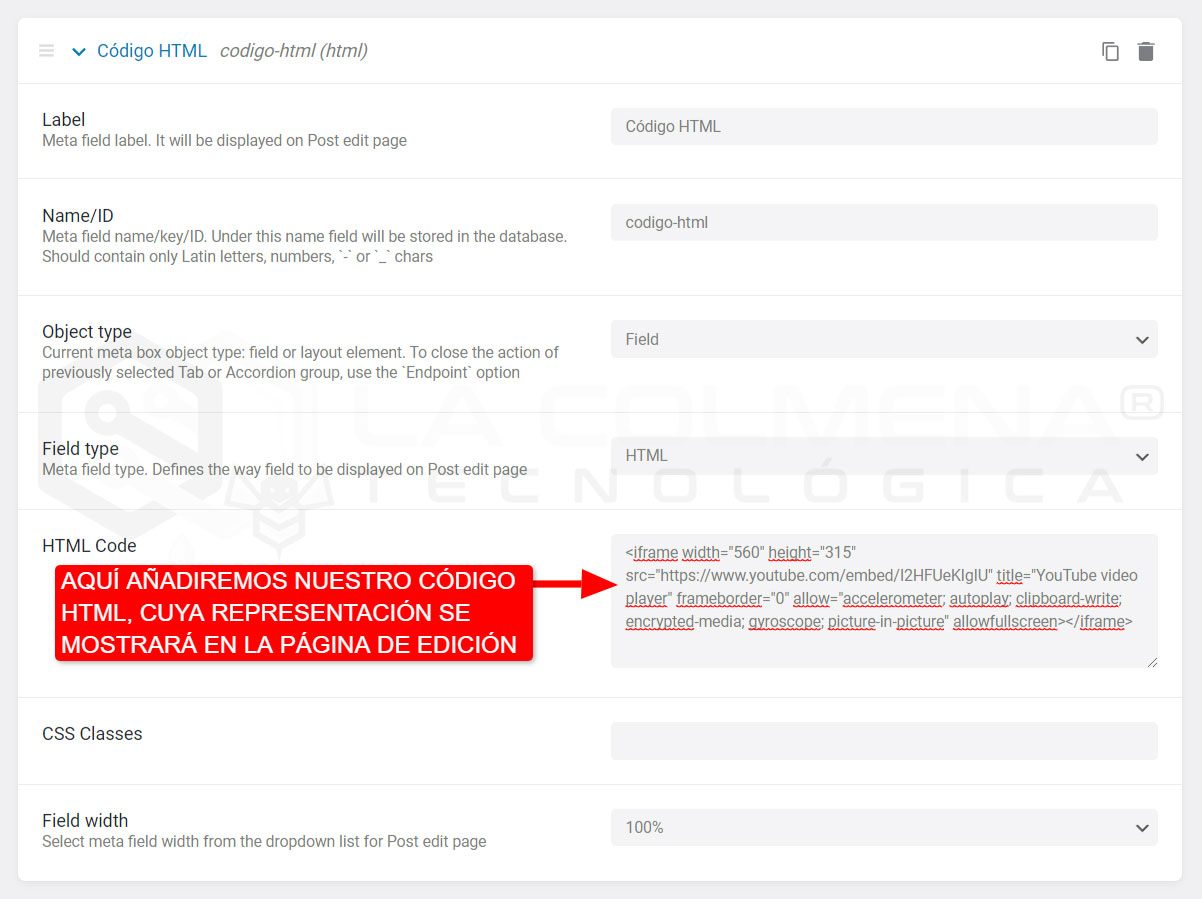 Metacampo HTML de Post Type de JetEngine