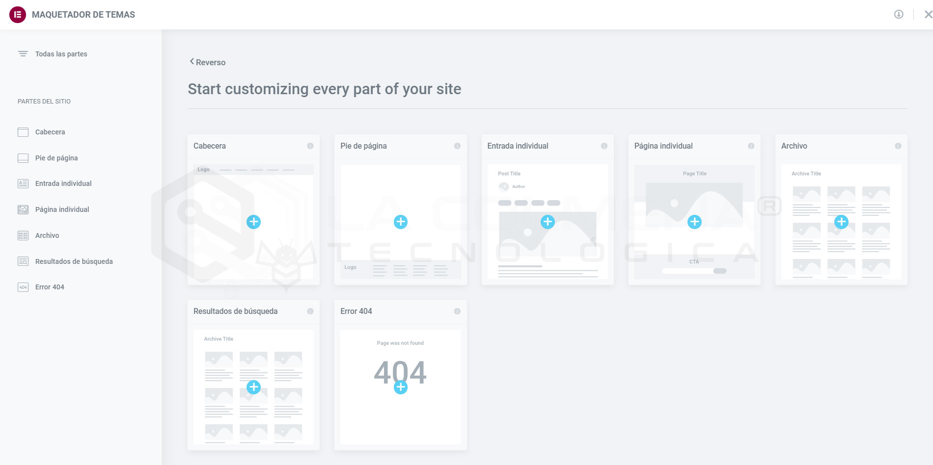 Maquetador de temas de Elementor