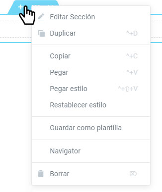 Menu de contexto Seccion Elementor