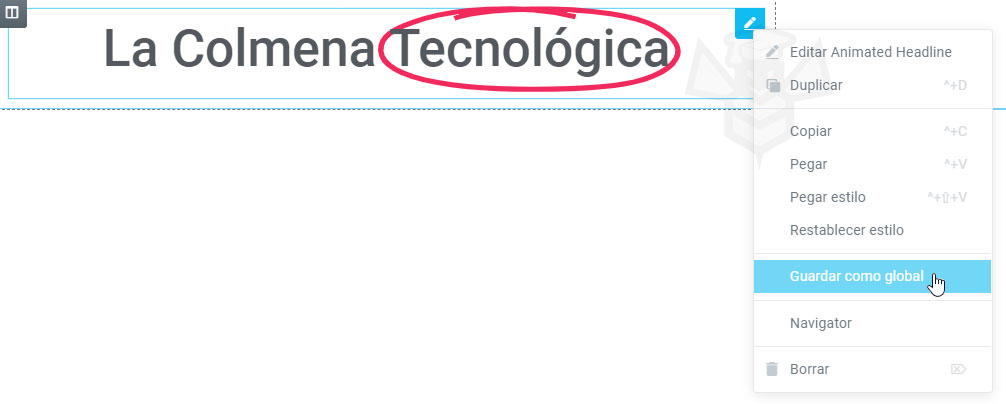 Plantilla global Elementor