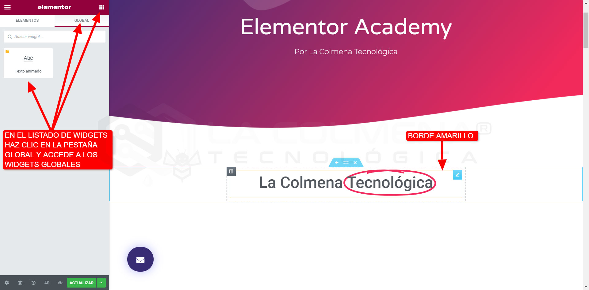 Plantilla global Elementor