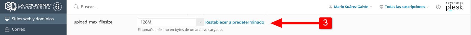 upload-max-filesize en Plesk